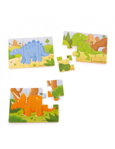 Set 3 puzzle din lemn - Dinozauri,BJ816
