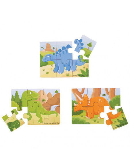 Set 3 puzzle din lemn - Dinozauri,BJ816