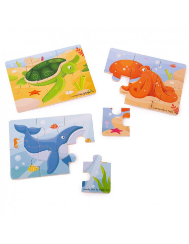 Set 3 puzzle din lemn - Lumea acvatica,BJ819
