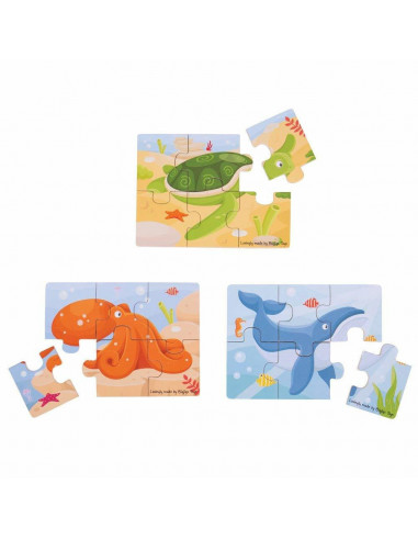 Set 3 puzzle din lemn - Lumea acvatica,BJ819
