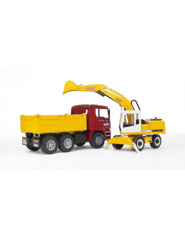 BRUDER - CAMION MAN TGA SI EXCAVATOR LIEBHERR,BR02751