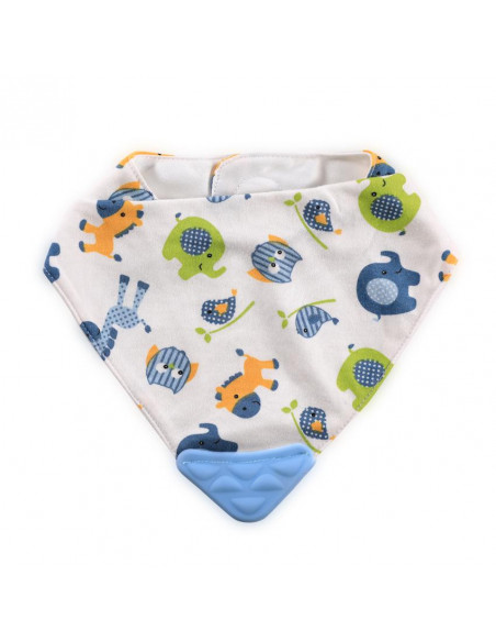 Baveta tip bandana, cu jucarie dentitie, bumbac, Imprimeuri