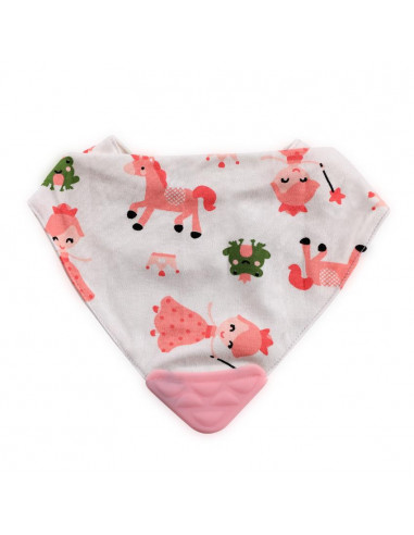 Baveta tip bandana, cu jucarie dentitie, bumbac, Imprimeuri