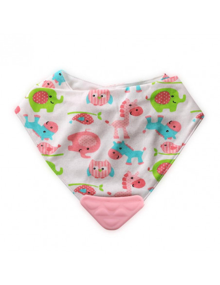 Baveta tip bandana, cu jucarie dentitie, bumbac, Imprimeuri