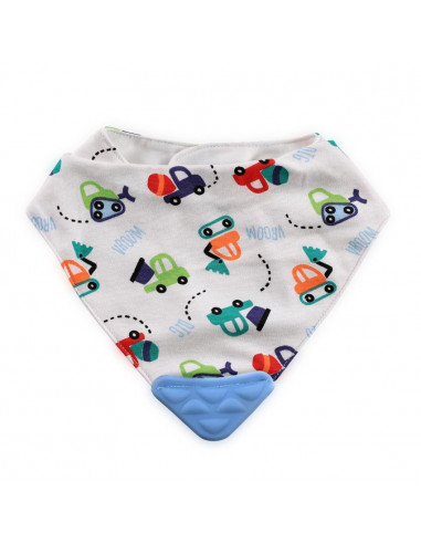 Baveta tip bandana, cu jucarie dentitie, bumbac, Imprimeuri