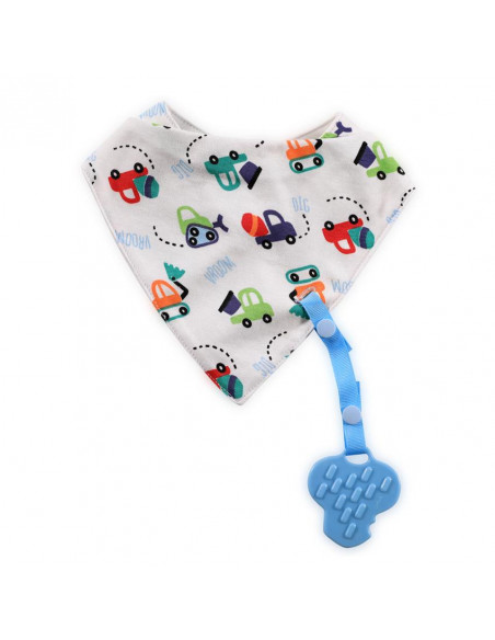 Baveta tip bandana, cu snur si jucarie dentitie, bumbac