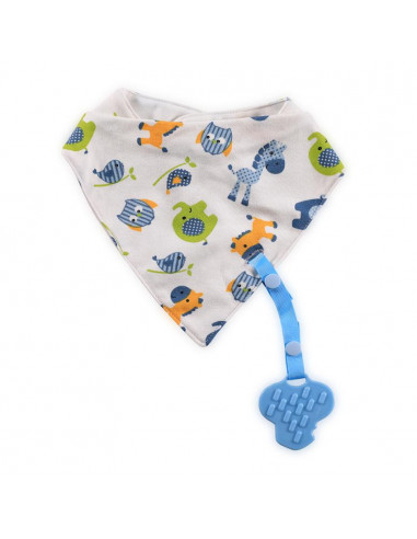 Baveta tip bandana, cu snur si jucarie dentitie, bumbac