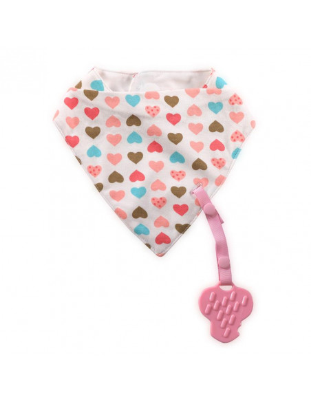 Baveta tip bandana, cu snur si jucarie dentitie, bumbac