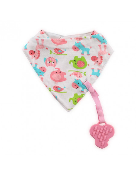 Baveta tip bandana, cu snur si jucarie dentitie, bumbac