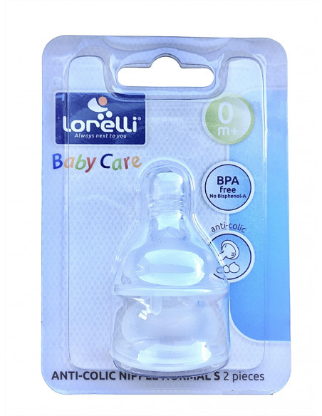Set 2 tetine anti-colici, silicon moale, 0 luni+, alb,1022064