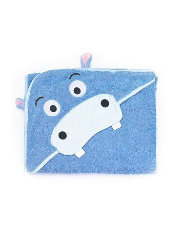 Prosop cu gluga brodata Water Friends Blue Hipopotam 100x100