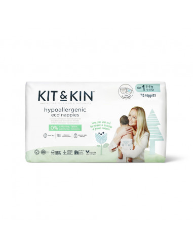 Scutece Hipoalergenice Eco Kit&Kin, Marimea 1, 2-5 kg, 40