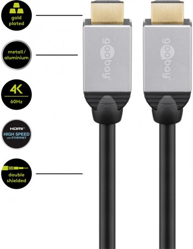 Cablu HDMI 2.0, mufe metalice, 3m, 4K@60Hz, Goobay,75844