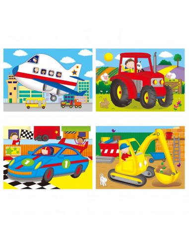 Set 4 puzzle-uri Vehicule (4, 6, 8, 12 piese),1004009