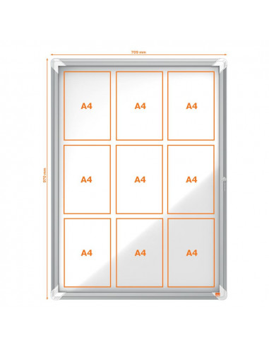 Avizier NOBO Premium Plus, exterior, otel emailat, 9x A4, cu