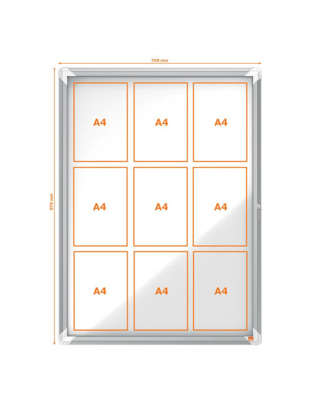 Avizier NOBO Premium Plus, exterior, otel emailat, 9x A4, cu