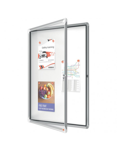 Avizier NOBO Premium Plus, exterior, otel emailat, 9x A4, cu