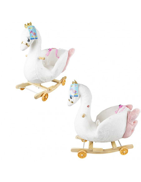 Balansoar pentru bebelusi, Lebada, lemn + plus, cu rotile