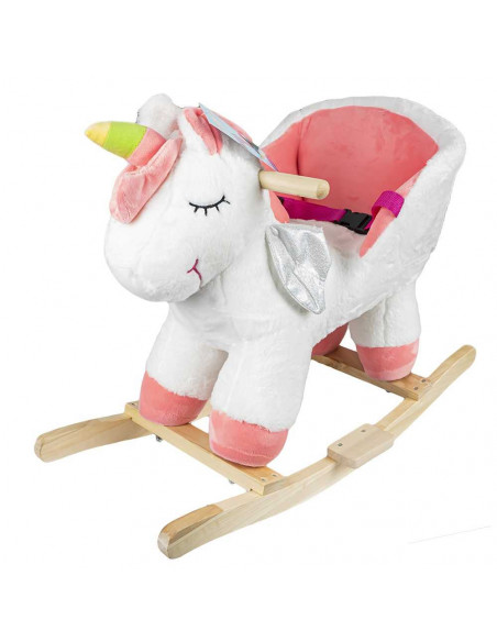 Străin Puțin Oxid  Balansoar pentru bebelusi, Unicorn, lemn + plus, roz+alb, 52 cm -