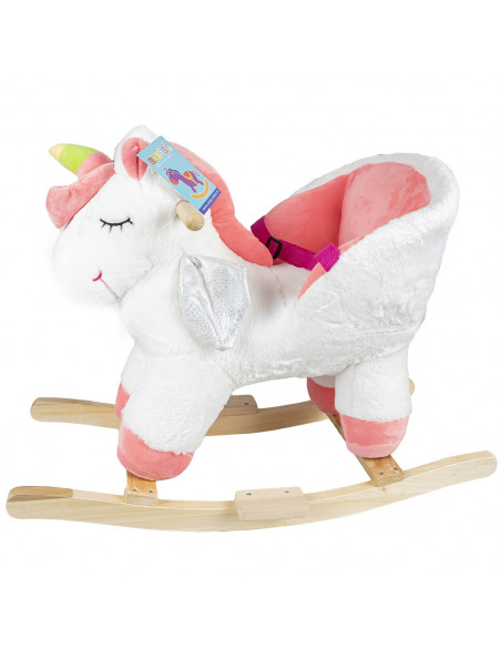 Balansoar pentru bebelusi, Unicorn, lemn + plus, roz+alb, 52