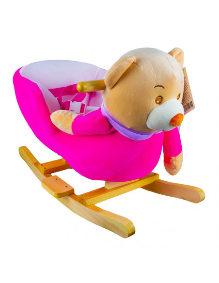 Balansoar pentru bebelusi, Ursulet, lemn + plus, roz, 60x34x45