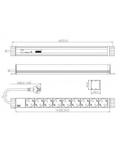 PDU BACHMANN, 1U pt. rack 19 inch, 9 prize Schuko, intrare