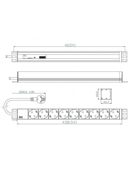 PDU BACHMANN, 1U pt. rack 19 inch, 9 prize Schuko, intrare