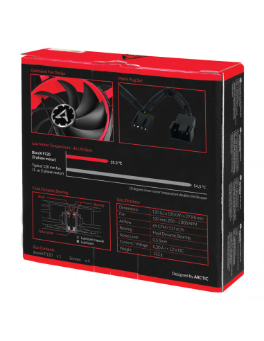 VENTILATOR ARCTIC PC 120x120x27 mm. "BioniX F120 (Red)", w/