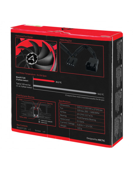 VENTILATOR ARCTIC PC 120x120x27 mm. "BioniX F120 (Red)", w/