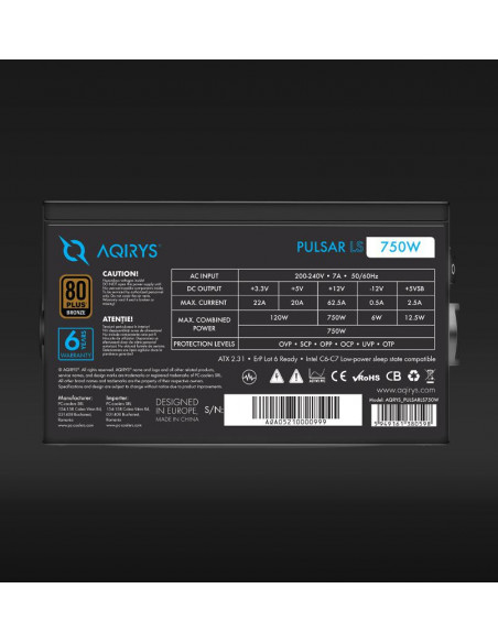 Sursa Aqirys Pulsar LS 750W 80+ Bronze certified, culoare