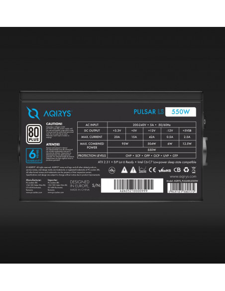 Sursa Aqirys Pulsar LS 550W 80+ White certified, culoare