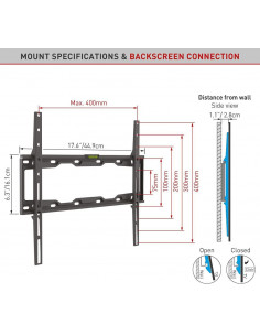 ﻿Suport TV de perete, Barkan E302+.B, Fix, 19"- 65", VESA 400 x 2