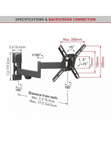 Suport TV de perete, Barkan 2400.B, Fix, 13"- 43", VESA 200 x