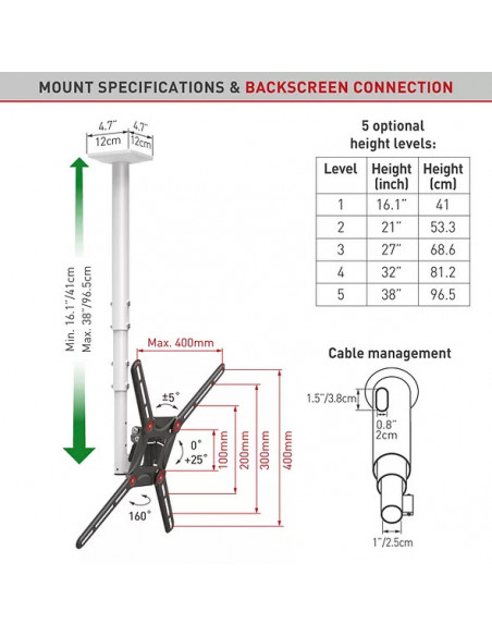 ﻿Suport TV de perete, Barkan 3500.W, Fix, 29"- 65", VESA 400 x