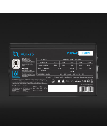 Sursa Aqirys Pulsar 550W 80+ White certified, culoare