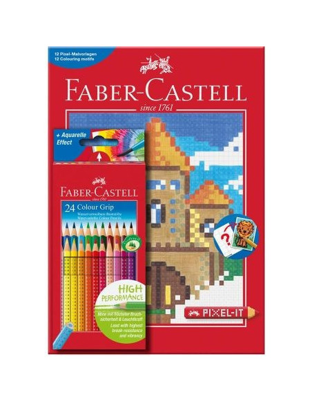 FC201436,Set 24 Creioane Colorate Grip Si Carte Colorat Pixel Faber-Castell