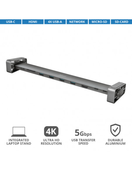 Dock USB Trust Dalyx, 10 porturi USB-C, aluminiu,TR-23417