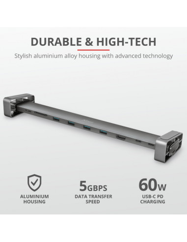 Dock USB Trust Dalyx, 10 porturi USB-C, aluminiu,TR-23417