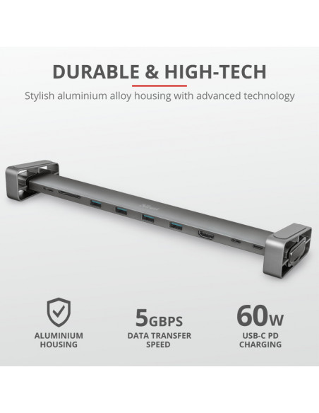 Dock USB Trust Dalyx, 10 porturi USB-C, aluminiu,TR-23417