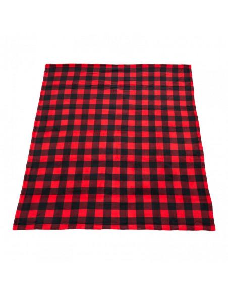 Patura fleece cu blanita model Carouri Rosii 200x220