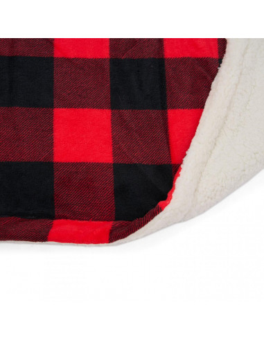 Patura fleece cu blanita model Carouri Rosii 200x220