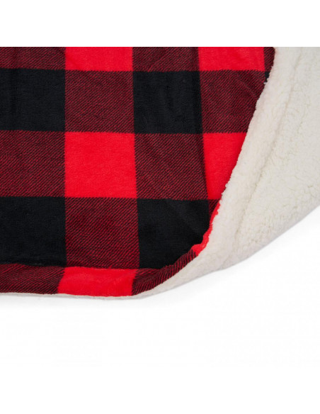 Patura fleece cu blanita model Carouri Rosii 200x220
