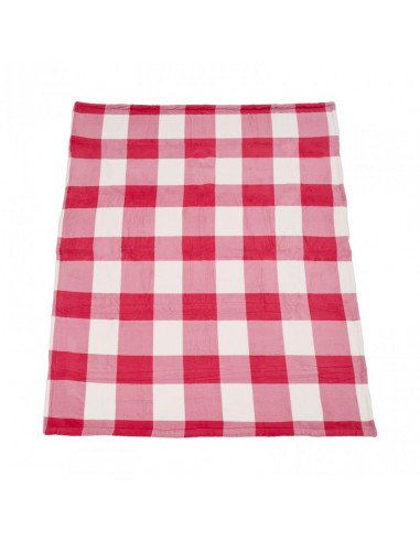 Patura fleece cu blanita model Carouri Rosii 150x200
