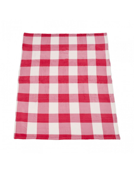 Patura fleece cu blanita model Carouri Rosii 150x200