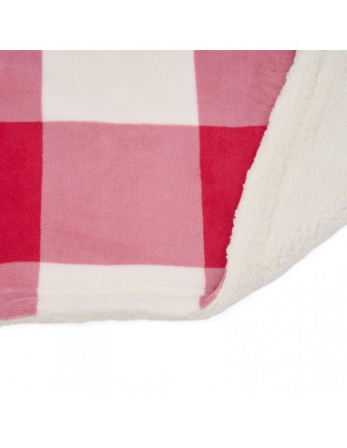 Patura fleece cu blanita model Carouri Rosii 150x200