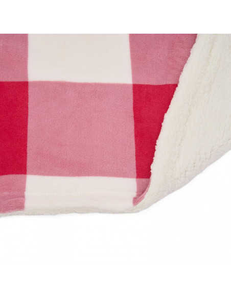 Patura fleece cu blanita model Carouri Rosii 150x200