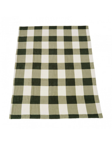 Patura fleece cu blanita model Carouri Verzi 150x200