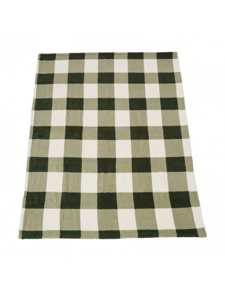 Patura fleece cu blanita model Carouri Verzi 150x200