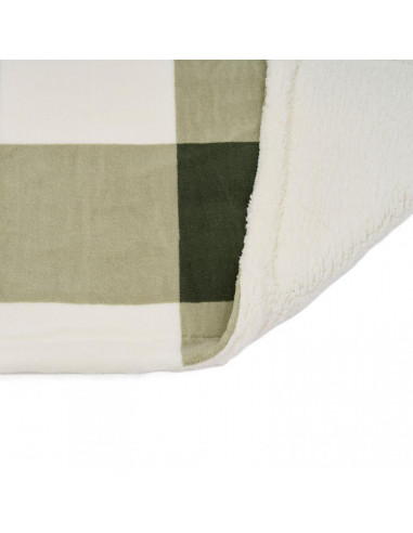 Patura fleece cu blanita model Carouri Verzi 150x200