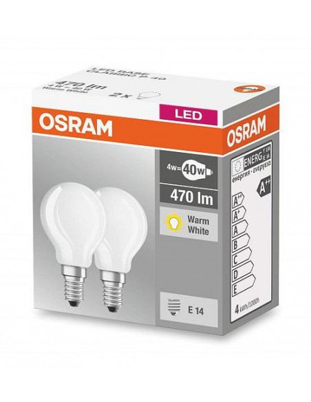 Set 2 becuri Led Osram, E14, LED BASE CLASSIC P, 4W (40W)